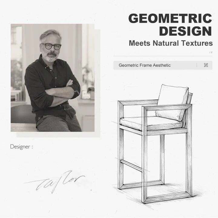 GEOMETRIC DESIGN  
Meets Natural Textures  

Geometric Frame Aesthetic  

Designer: Taftor
