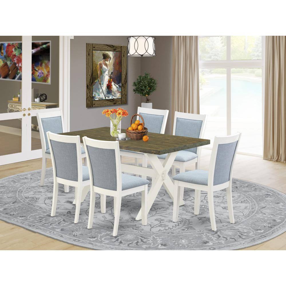 Alt View 3. East West Furniture - X076MZ015-7 7-Piece Kitchen Table Set Consists of a Dinner Table and 6 Baby Blue Parsons Chairs - Wire Brushed Linen - Multi-Color.