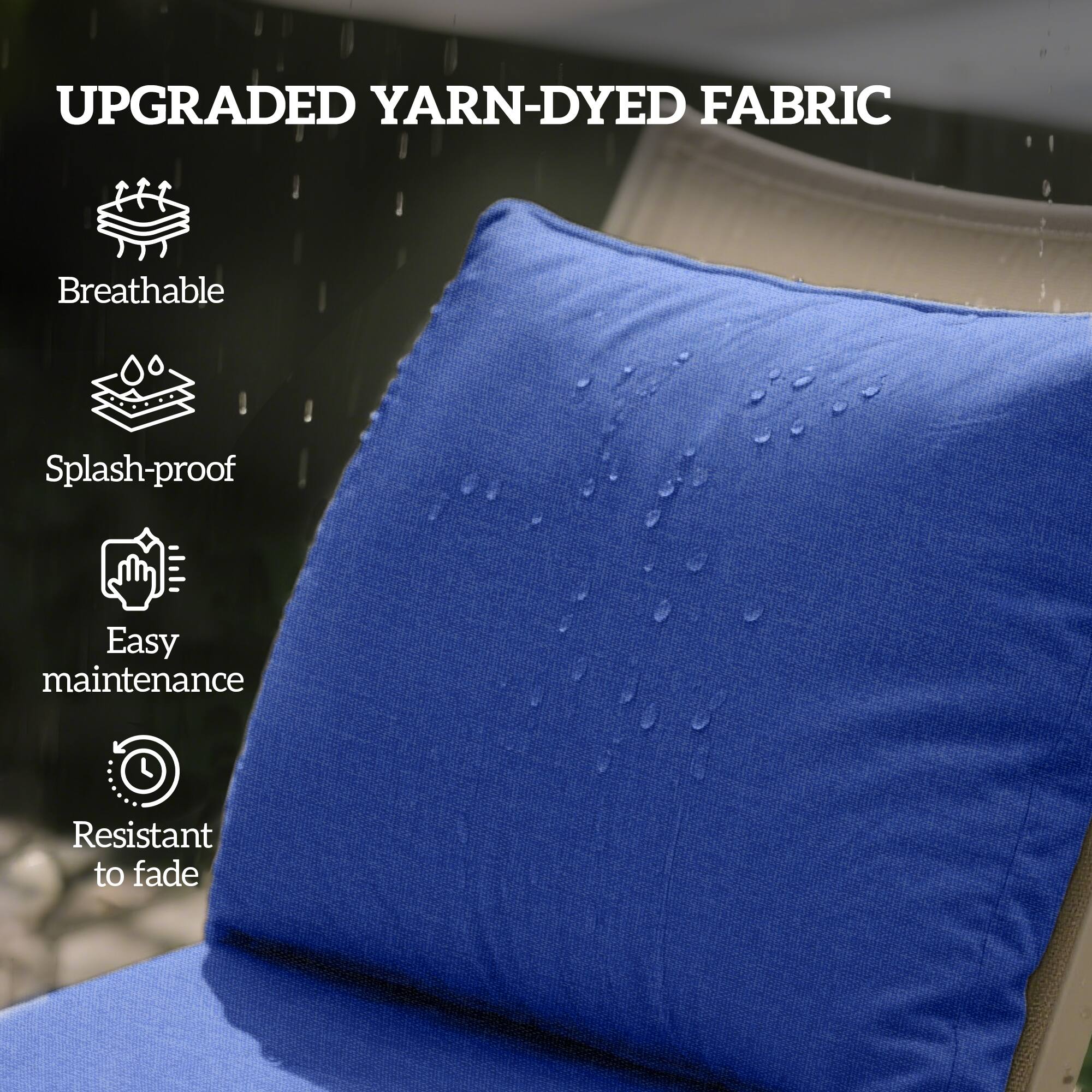 UPGRADED YARN-DYED FABRIC
Breathable
Splash-proof
Easy maintenance
Resistant to fade