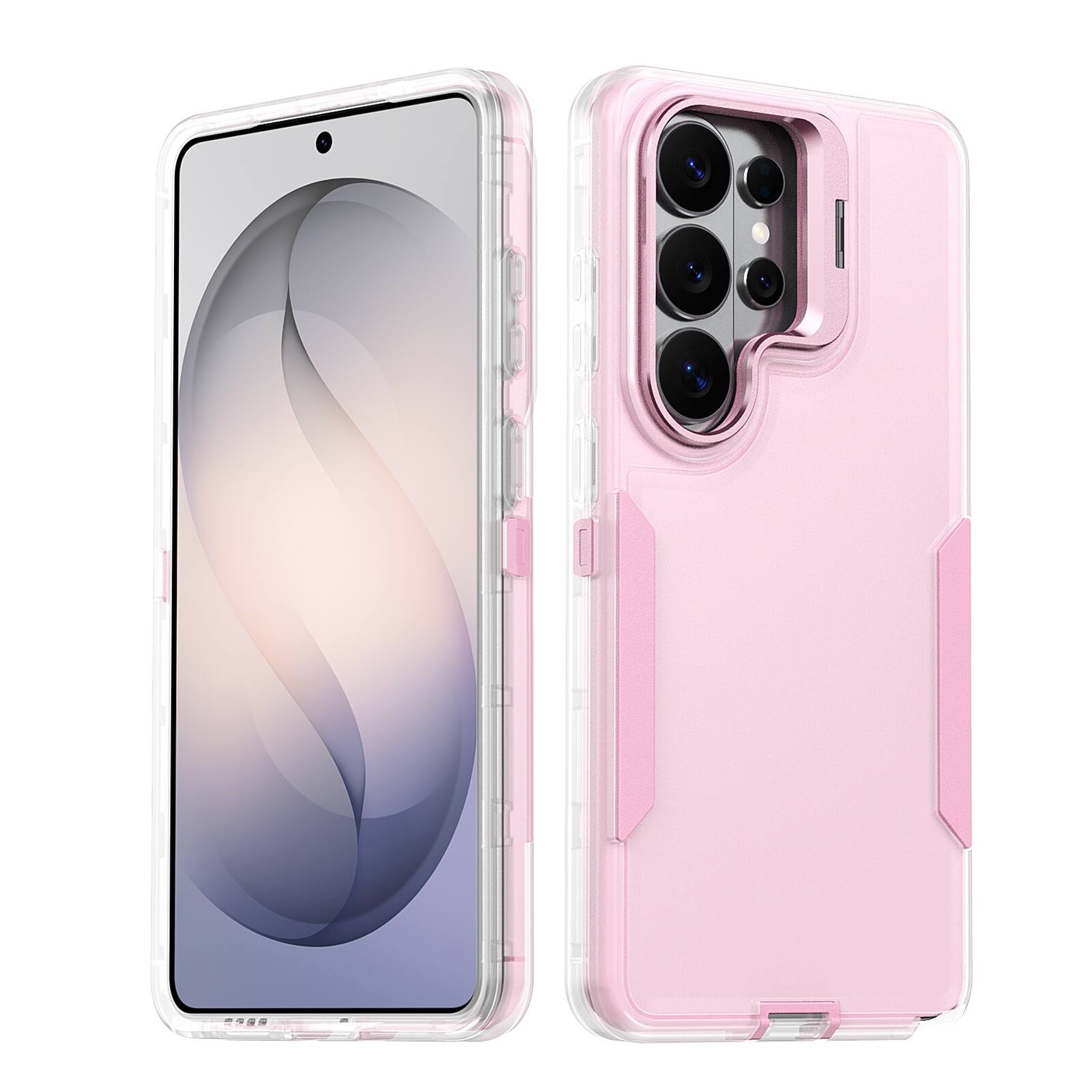 Angle. Dteck - For Samsung Galaxy S23 Ultra Rugged Case, Heavy Duty Dual Layer Shockproof Lens Kickstand Drop Protection Cover - Pink.
