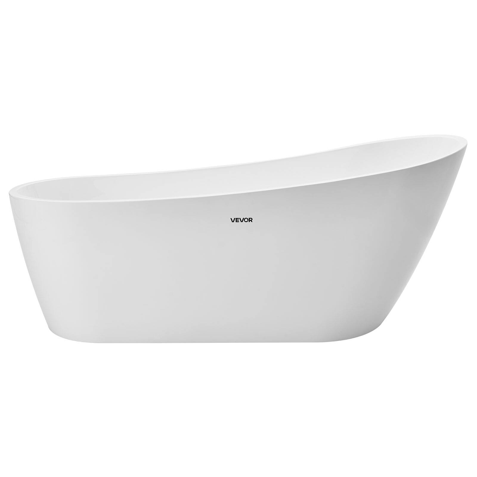 Alt View 5. VEVOR - Acrylic Freestanding Bathtub, 67 Inch Contemporary Soaking White Tub with Brushed Nickel Overflow and Drain - White.