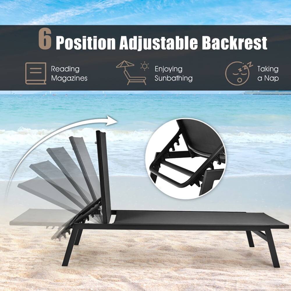 6 Position Adjustable Backrest  
- Reading Magazines  
- Enjoying Sunbathing  
- Taking a Nap
