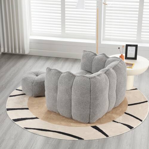 Back. GOODSILO - Premium Square Bean Bag Sofa with Footstool for Ultimate Relaxation in Living Room and Bedroom - Grey.