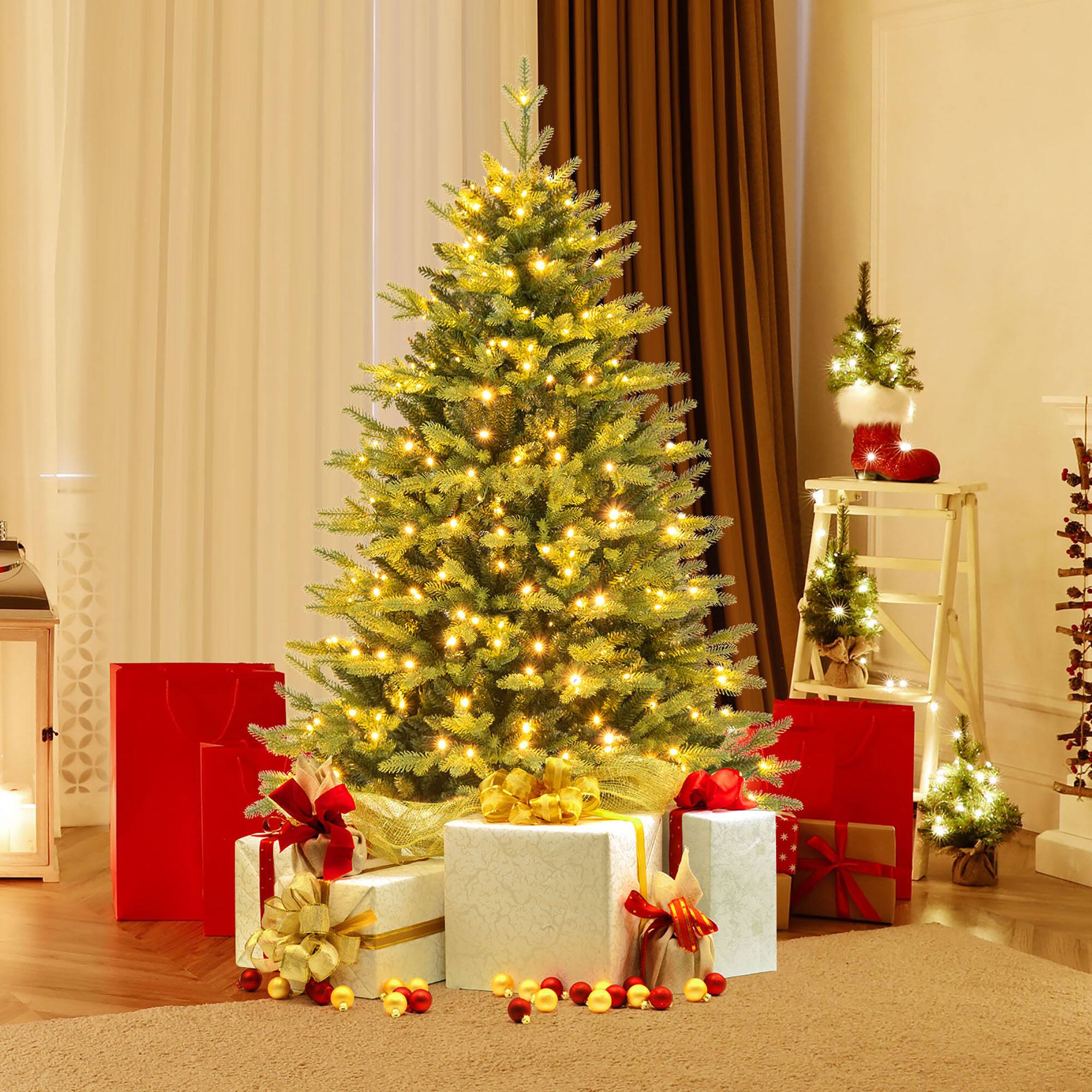 Alt View 1. Gymax - Gymax 5 FT Pre-Lit Artificial Christmas Tree Hinged Xmas Tree w/ 250 LED Lights - Green.