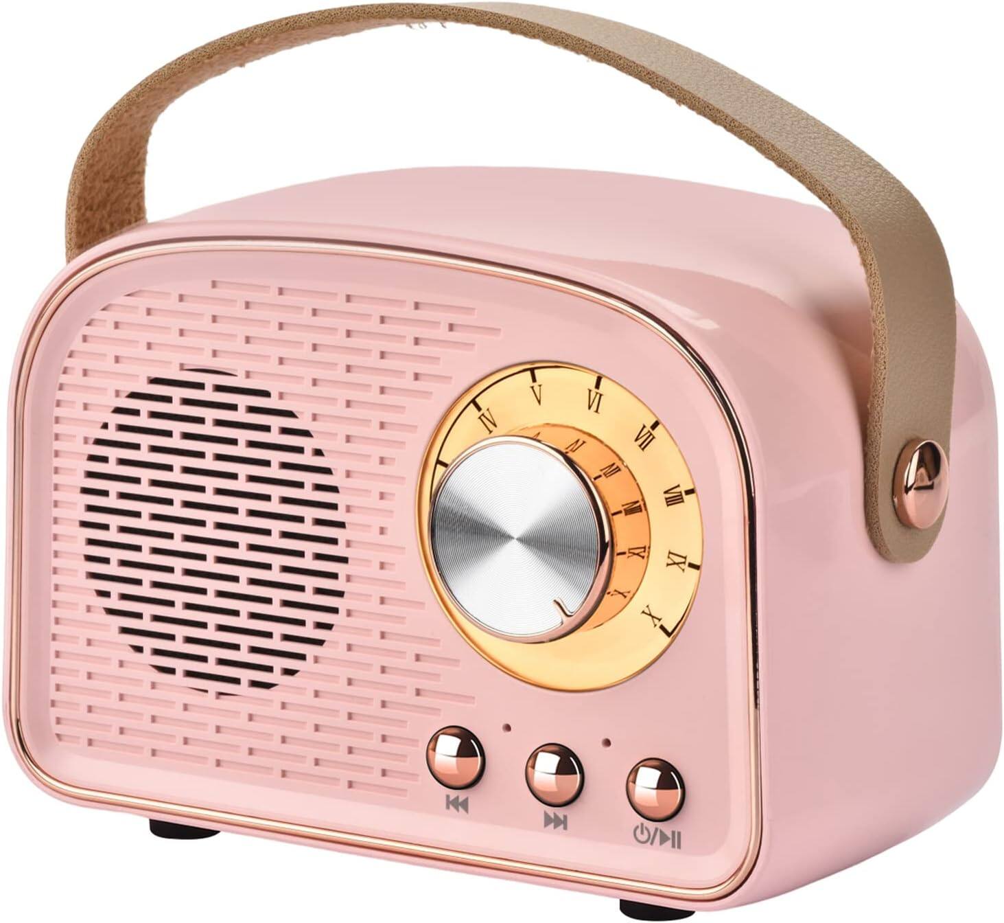 Stamp n Camp - Retro Bluetooth Speaker Wireless Vintage Speaker Outdoors Wireless Portable Bluetooth Speaker Supports TWS - Pink