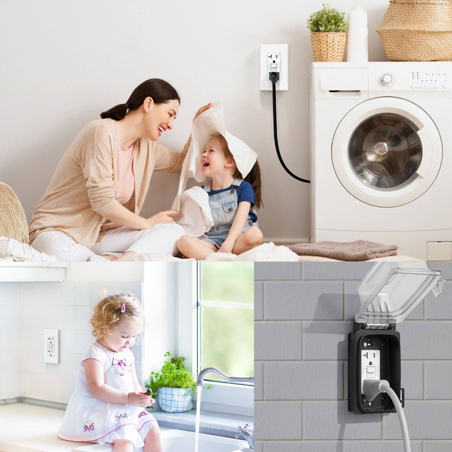 Alt View 5. ELEGRP - ELEGRP GFCI Outlet 20A, Tamper Resistant GFCI Electrical Receptacle w/ Screwless Wall Plate, UL Listed, White 1PC - White.