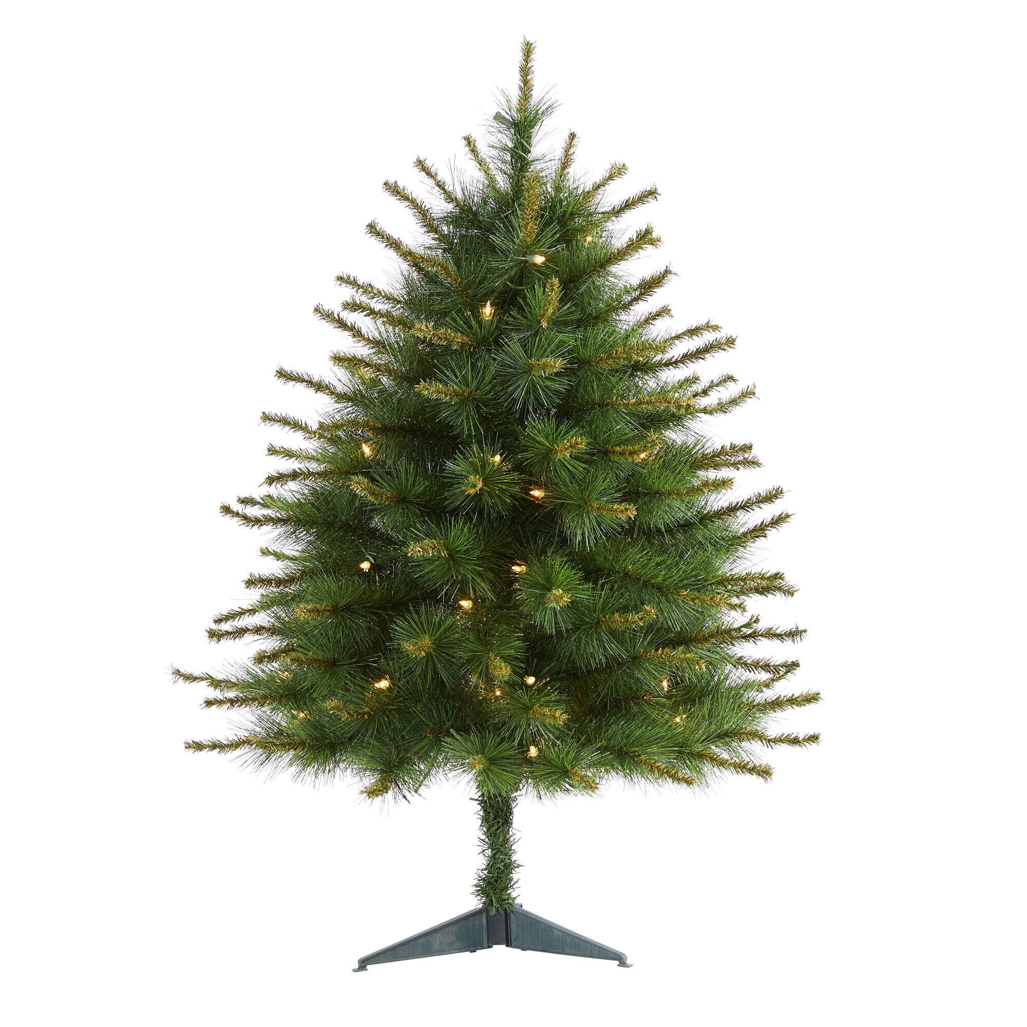 Front. BreeBe - 3’ New England Pine Xmas Tree w/50 Lights and 117 Tips - Green.