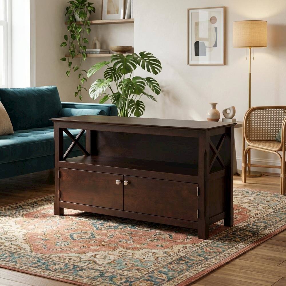Alt View 3. FurniFact - Black TV Stand with Spacious Storage and Modern Design - Cappuccino.