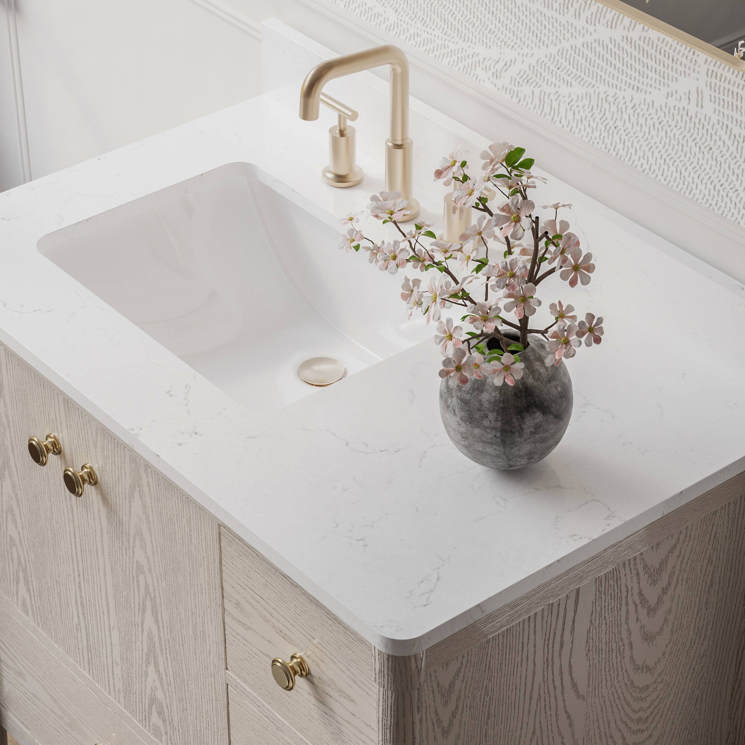 Alt View 2. WELLFOR - ETHAN 36 in. Solid Wood Bath Vanity with Quartz Top, Single Sink, Soft Close, Assembled - OAK.