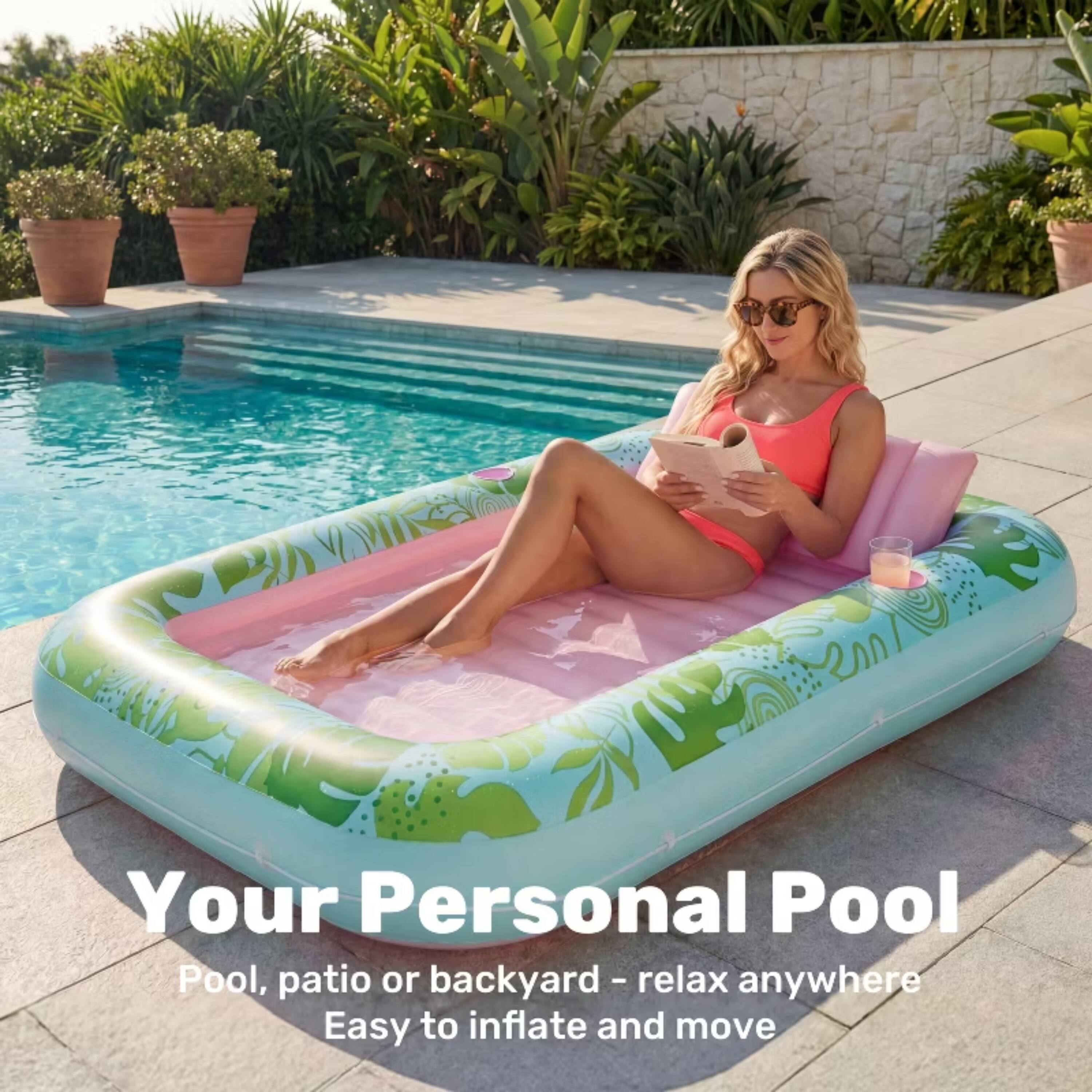 Your Personal Pool  
Pool, patio or backyard - relax anywhere  
Easy to inflate and move
