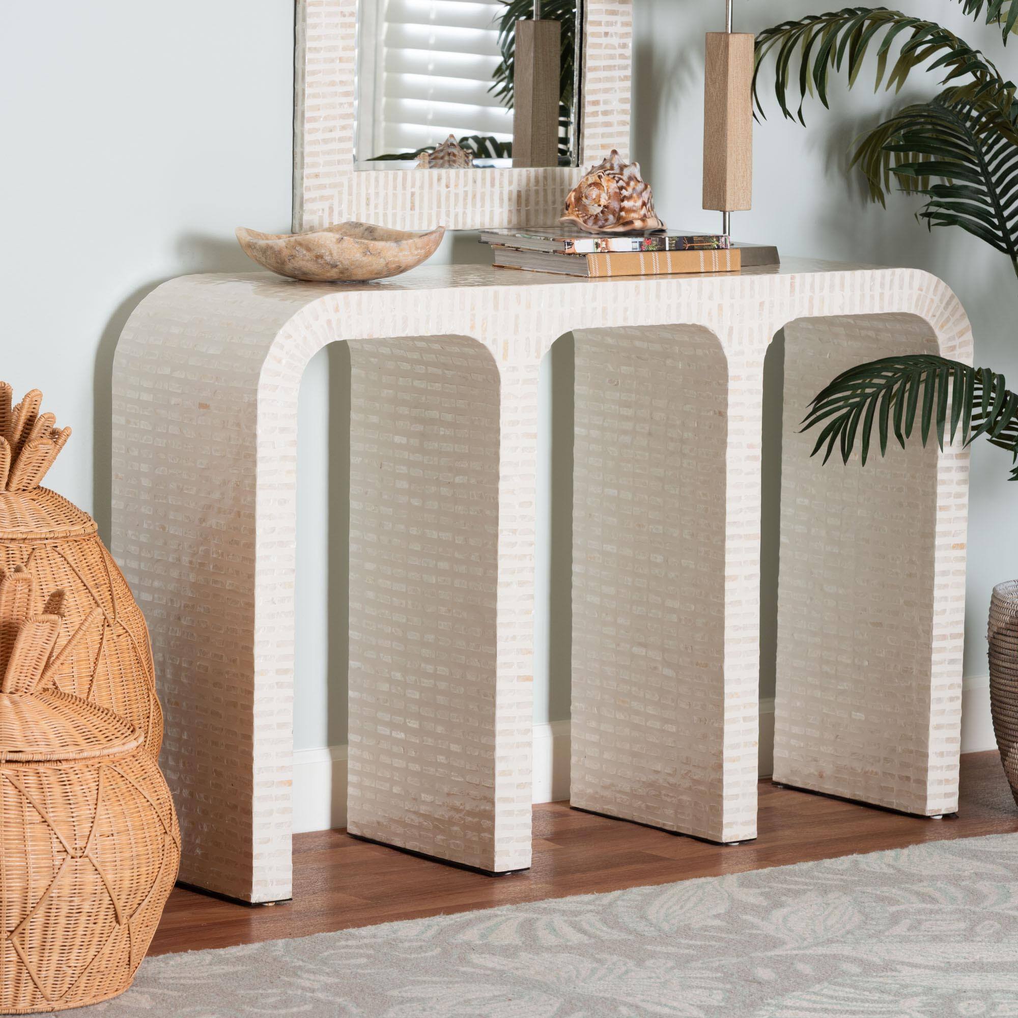 Alt View 3. bali & pari - Chalina Capiz Shell Console Table - White/Beige.