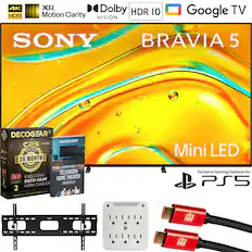 4K HDR XR D Dolby Motion Clarity HDR 10 VISION Google TV SONY BRAVIA 5 100 DECOGEAR + DECOGEAR CPS BUNDLE 26 MONTH CPS PROTECTION BEGINNERS RDE 11 TELEVISION 0.00 EXCLUSIVE HOME THEATER 2 LIE.1 DECO GEAR INCLUDES ESSENTIALS HDMI CABLES 2 PLAN PREMIUM PROTECTION Mini LED Exclusive Gaming Features for PS5