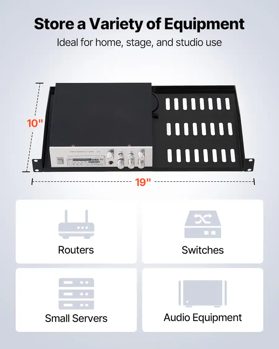 Spt Racks VEVOR 1U Server Rack Shelf, 4 PCS, 50 lbs Max Load Bearing Vented ...