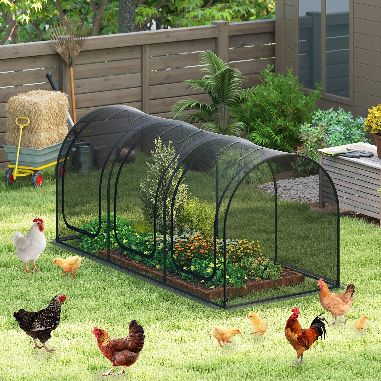 Alt View 3. Gymax - Gymax 108 x 48 x 47in Portable Crop Cage w/3 Roll-Up Zippered Doors 4 Ground Stakes - Black.