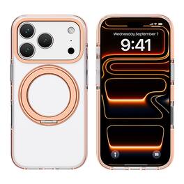 Dteck - Magnetic Clear Case for Apple iPhone 17 Pro Max with 360 Rotating Ring Stand, Transparent Shockproof Protective Cover - Orange