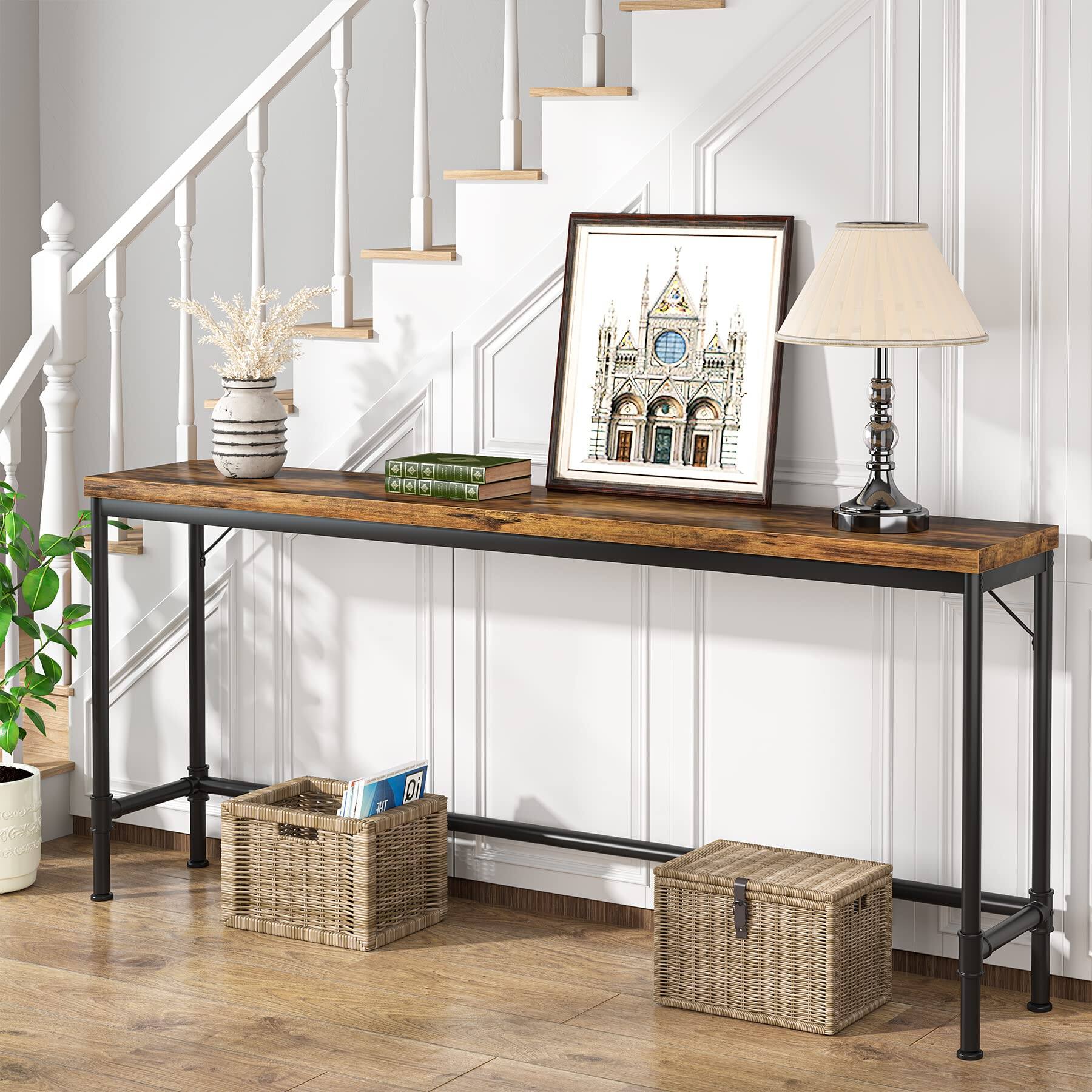 Alt View 1. Tribesigns - 70.9 Inch Extra Long Console Table, Narrow Sofa Table Behind Couch, Rustic Entryway Hallway Table Industrial Height Bar - Rustic Brown.