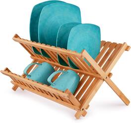 Zulay Kitchen - 2-Tier Foldable Organizer for Countertop with Flatware Holder for Air Drying Plates - Brown