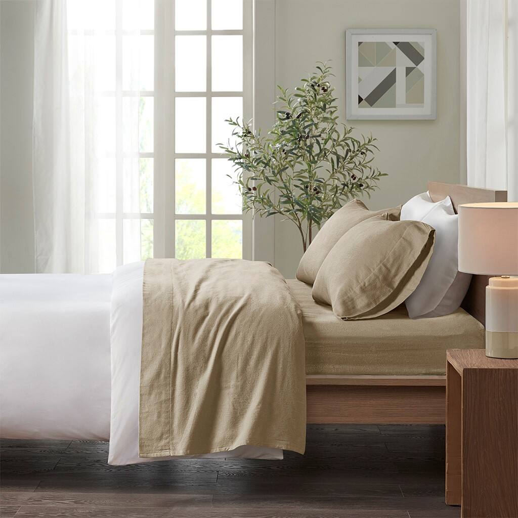 Alt View 1. Gracie Mills - Gracie Mills Persephone Cotton Flannel Sheet Set - Tan Solid.