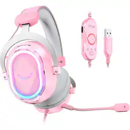 FIFINE - AmpliGame H13P Pink Wired RGB Gaming Headset – 7.1 Surround Sound, Noise-Canceling Mic, USB, PS4/PS5/PC