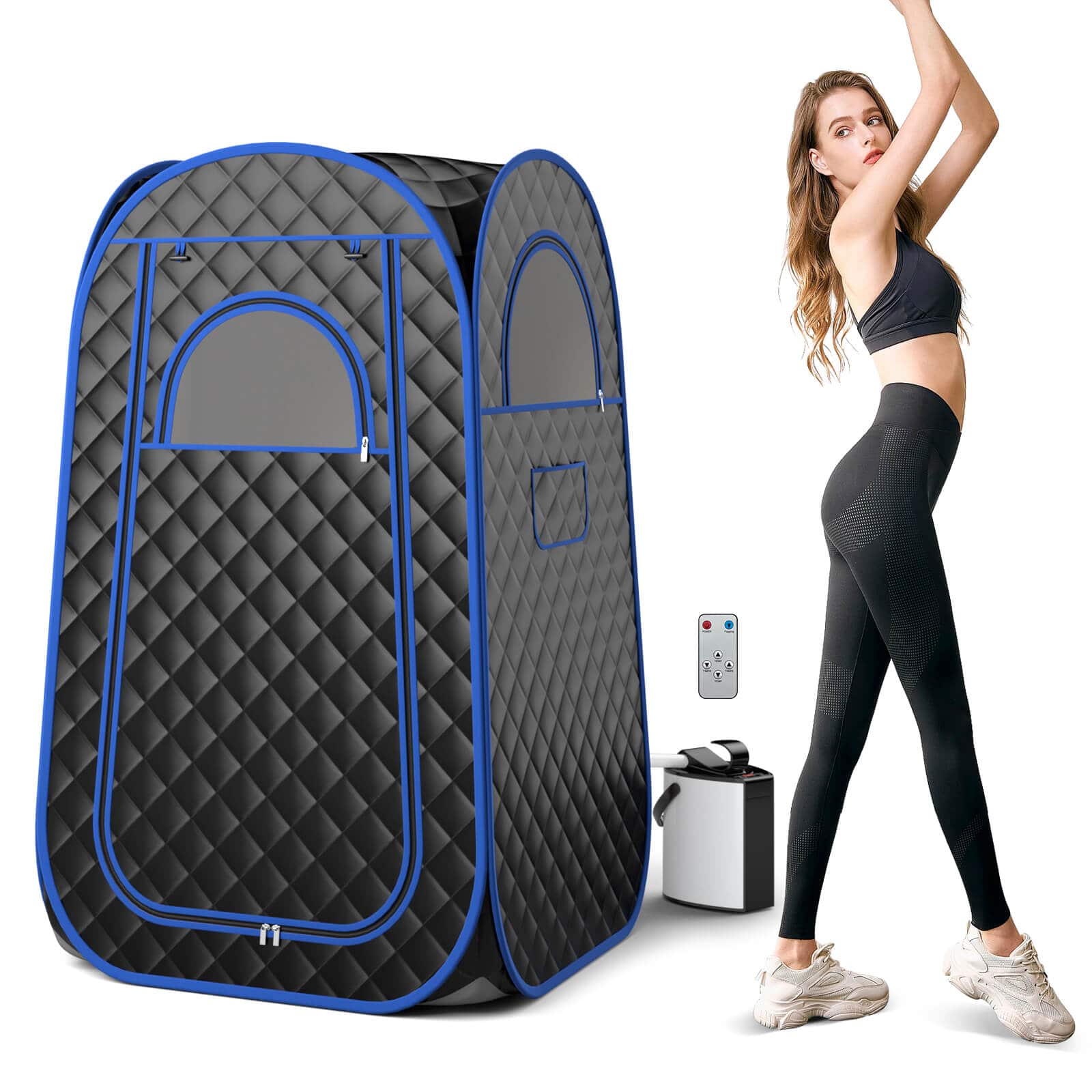 Front. Costway - Portable Home Sauna Full Body Steam Sauna Tent with 3L Steam Generator - Black + Blue.