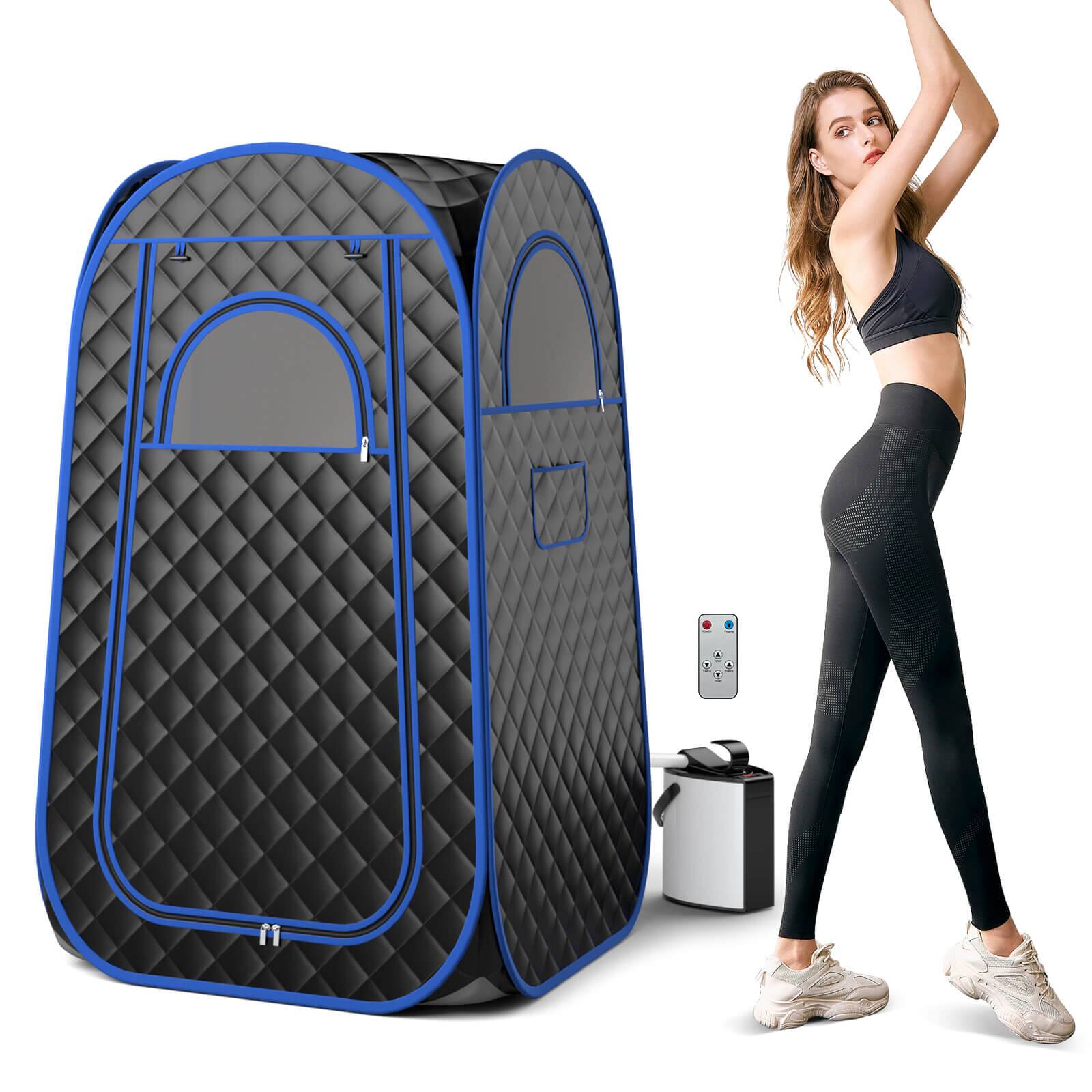 Front. Costway - Portable Home Sauna Full Body Steam Sauna Tent with 3L Steam Generator - Black + Blue.