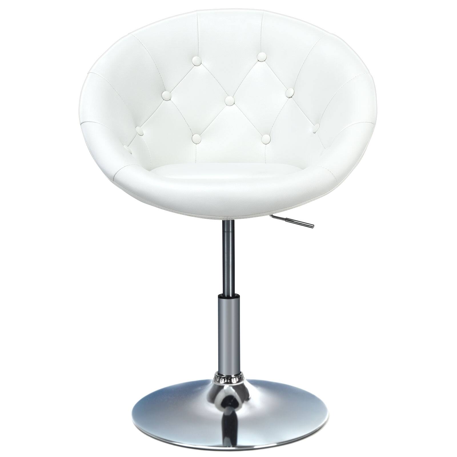 Back. WELLFOR - 1 Piece Adjustable Modern Swivel Round Tufted - White.