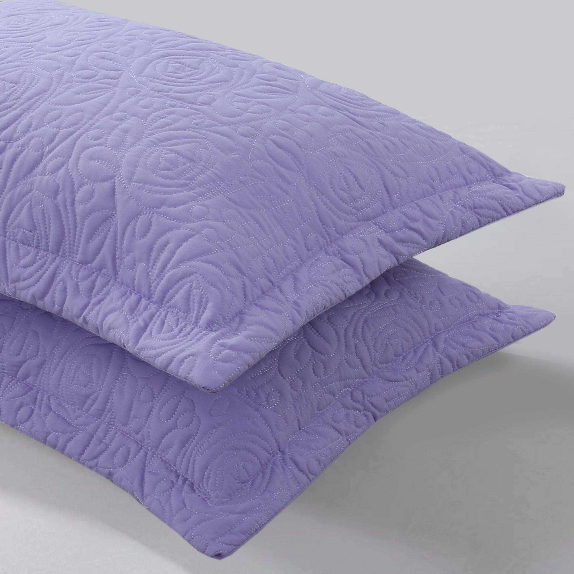 Angle. MarCielo - 2-Pack Embroidered Solid Color Pillow Shams Polyester - Lavender.