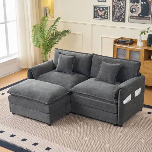 Front. Anysun - Deep-Seat L-Shape Chenille Sectional Sofa with Ottoman - Modern Modular Cloud Couch for Living Room, Apartment & Office. - Gray.