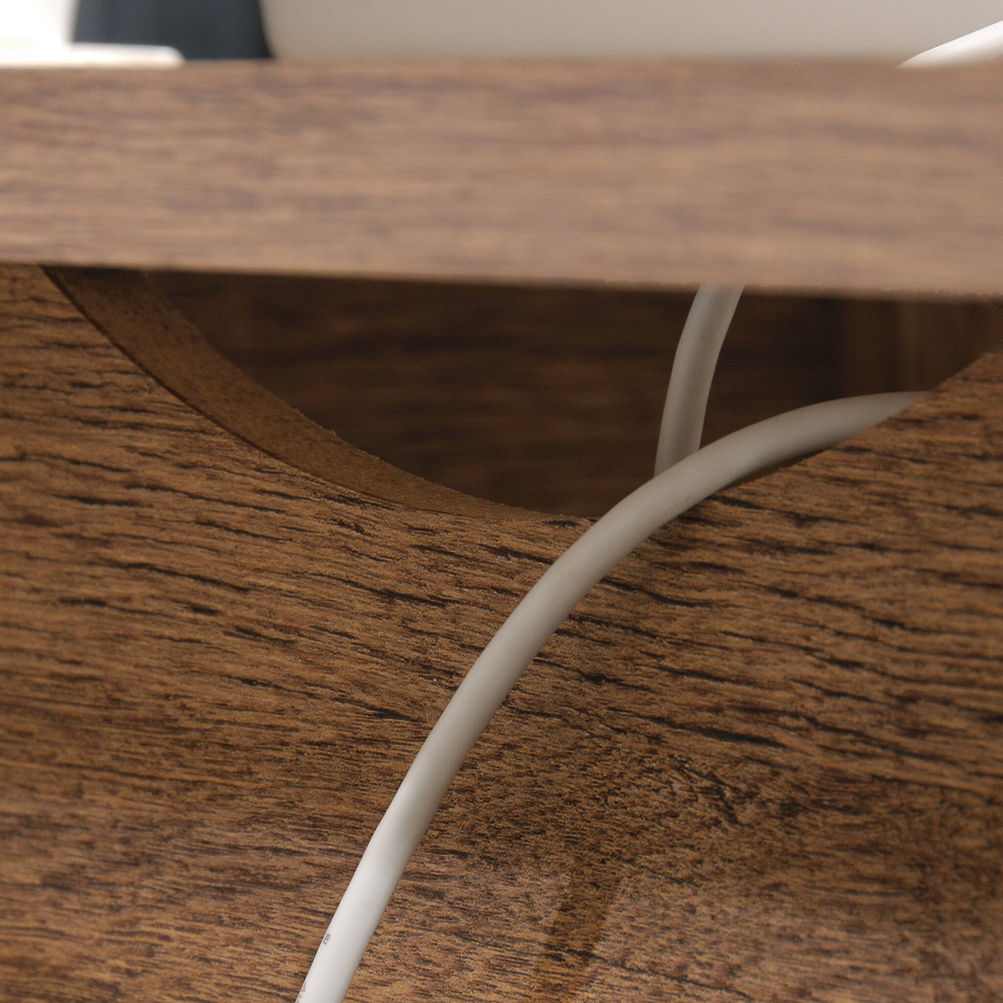 Angle. Sauder - Trestle Collection Rectangular 4-Drawer Table - Vintage Oak.