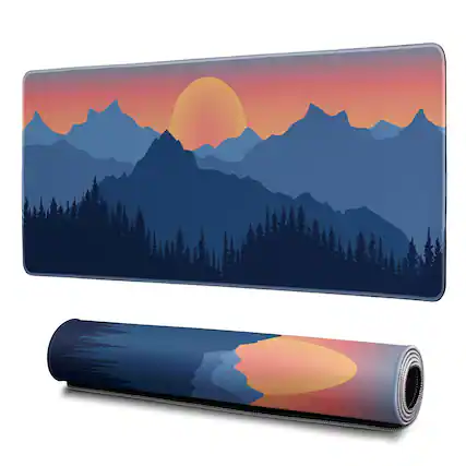 Front. Earthley Blooms - Gaming Mouse Pad Abstract Black 31.. Sea Wave Texture Non-slip Rubber Base Large Mousepad Stitched Edges Mat - Mountain.