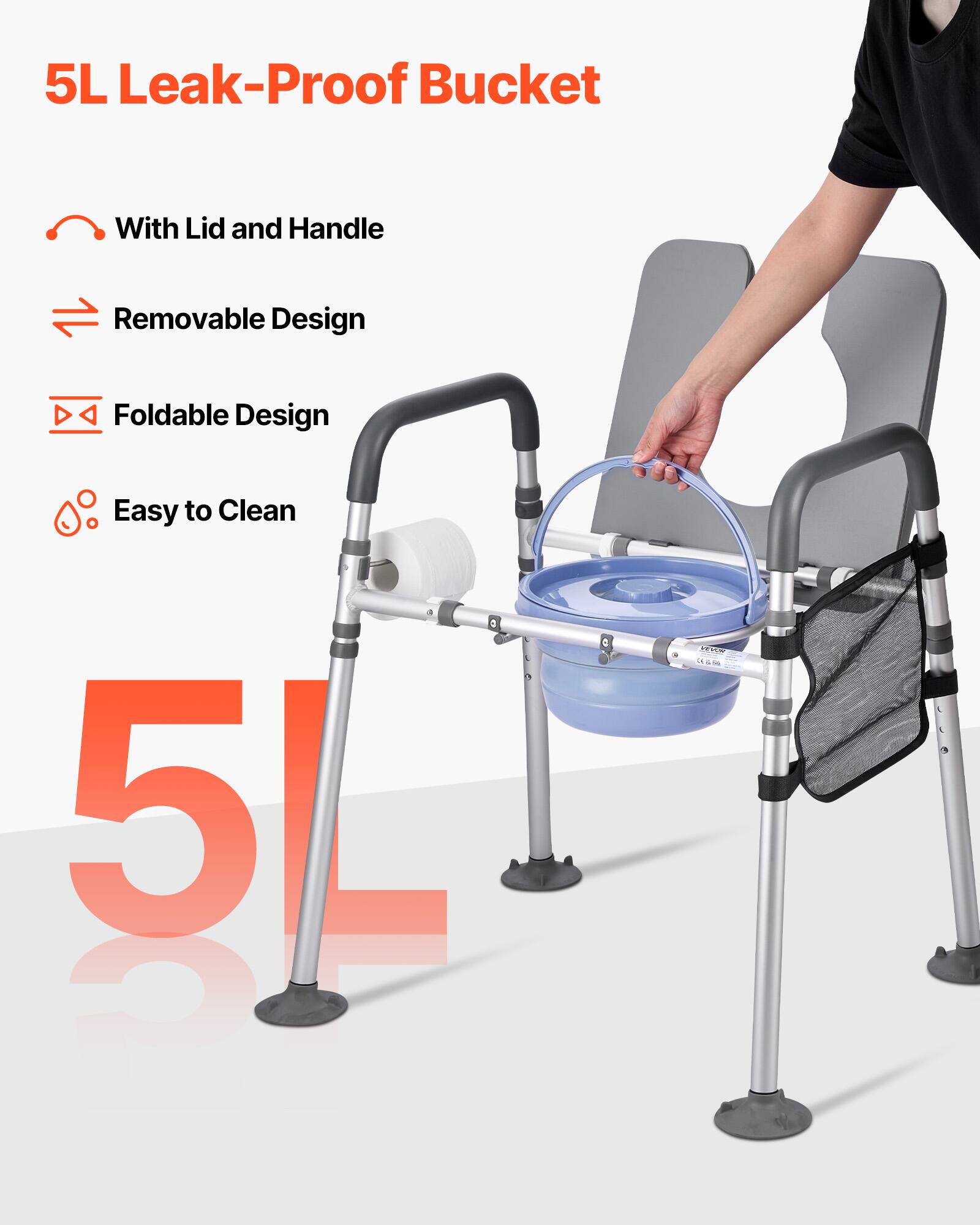 VEVOR Bedside Commode Chair, 500 lbs Capacity, 4 in 1 Portable