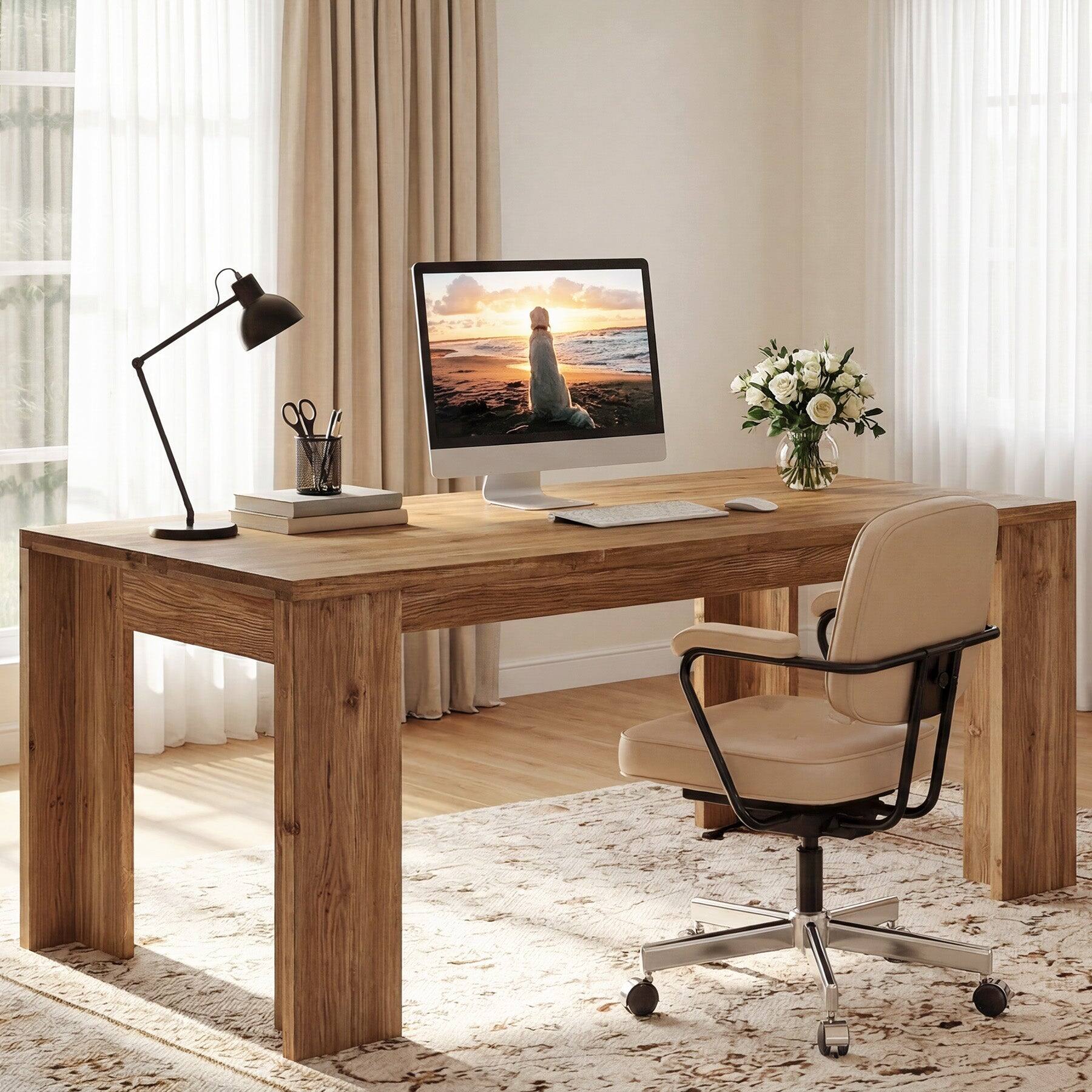 Alt View 4. Tribesigns - Office Executive Desk with Engineered Wood Construction, Rectangular Top, for Computer Work and Writing in Home Offices - Brown.