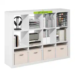 Furinno - CUBICLE Book Shelf, 12-Cube Super Thick Frame Bookshelf, Reversible Bookcase, Cube Storage Organizer, 15.4 x 58 x 44 - White