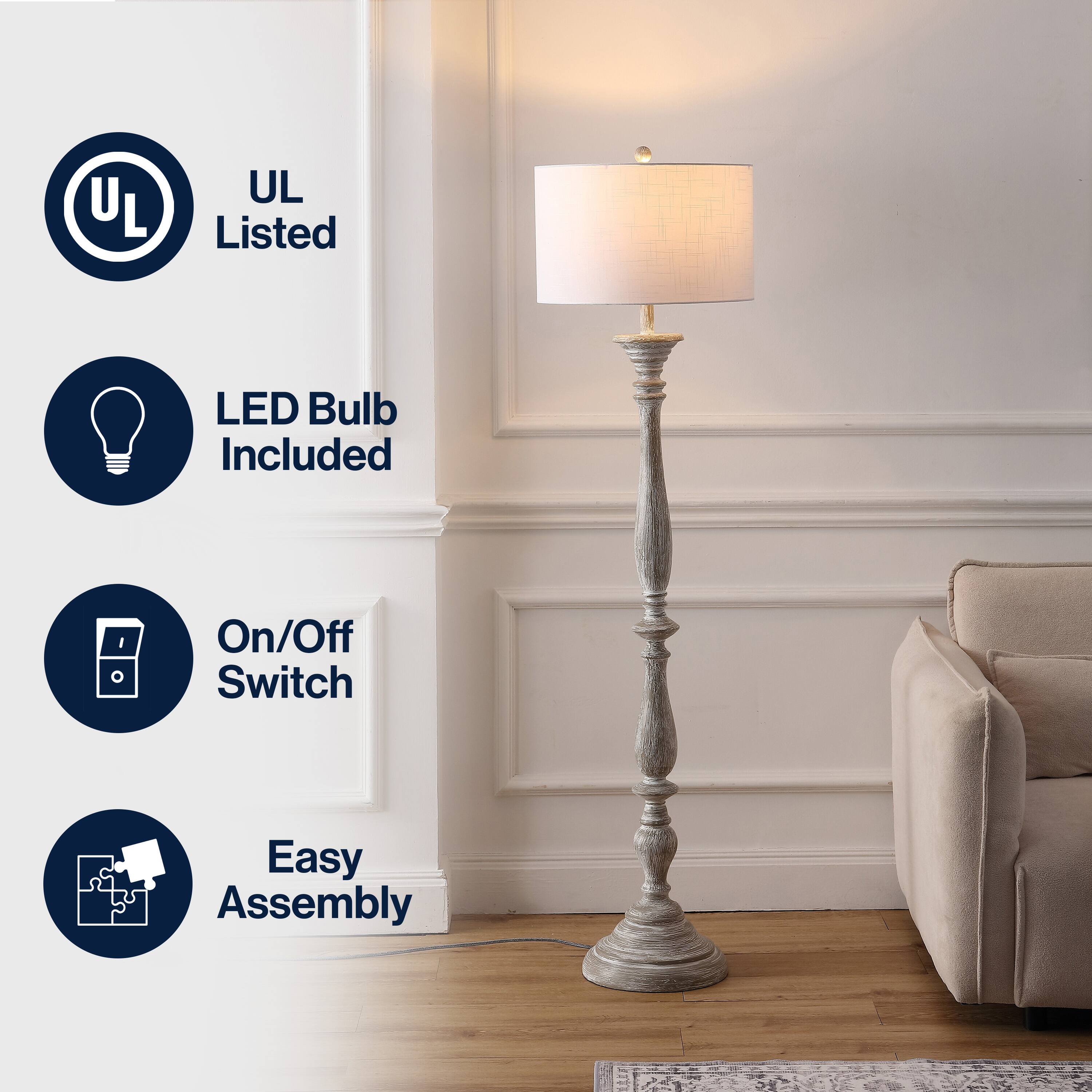 UL Listed  
LED Bulb Included  
On/Off Switch  
Easy Assembly