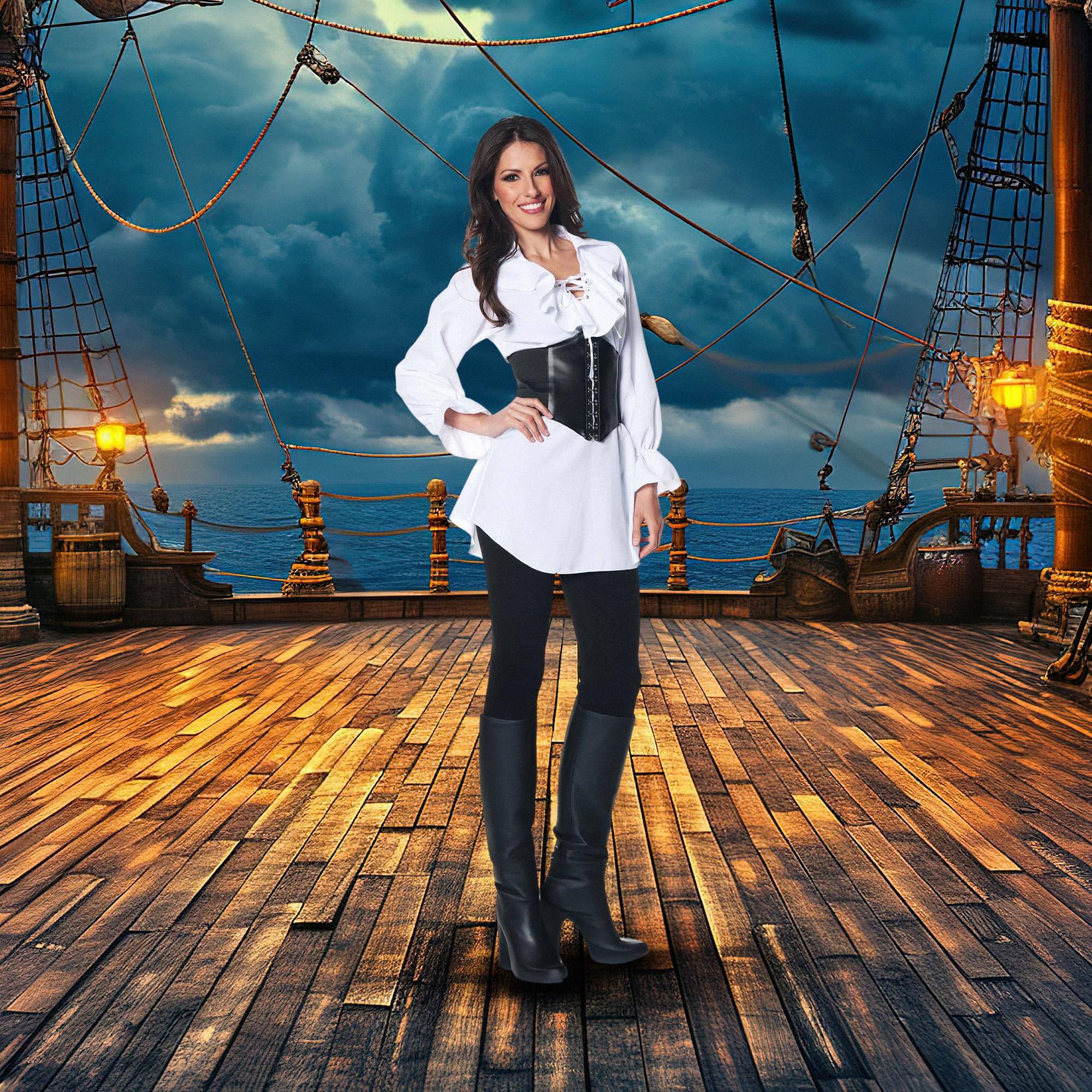 Alt View 10. Underwraps - Pirate Adult Costume White Laced-Front Blouse Large - White.