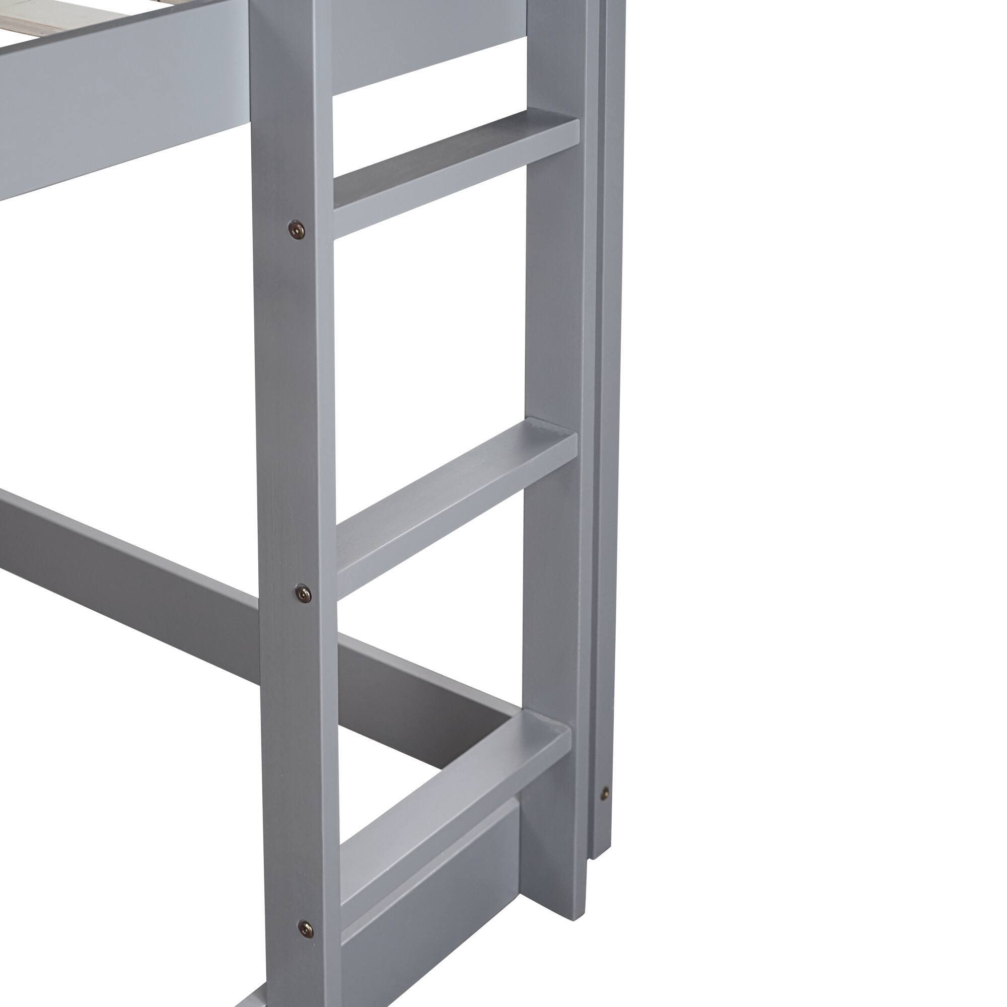 Angle. GOODSILO - House-Shaped Twin Over Twin Rubber Wood Bunk Bed with Ladder and Guardrails for Kids - Grey.