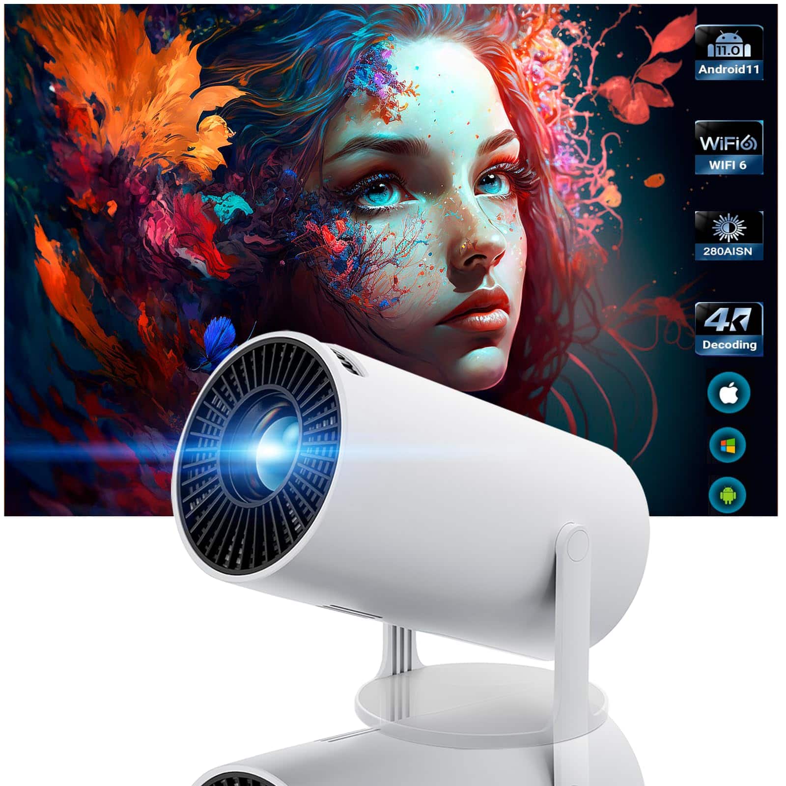 The Best Inks - Mini Projector With Wifi And Proyector Portatil 4k Android 11 180 °adjustable, Keystone Correction Phone Is Suitable - Default