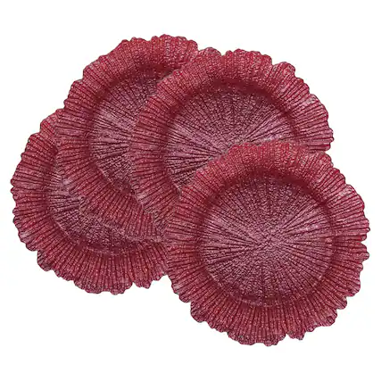 Front. American Atelier - Reef Pink Glass Charger Plates 4-Piece Set 13"D - Pink.