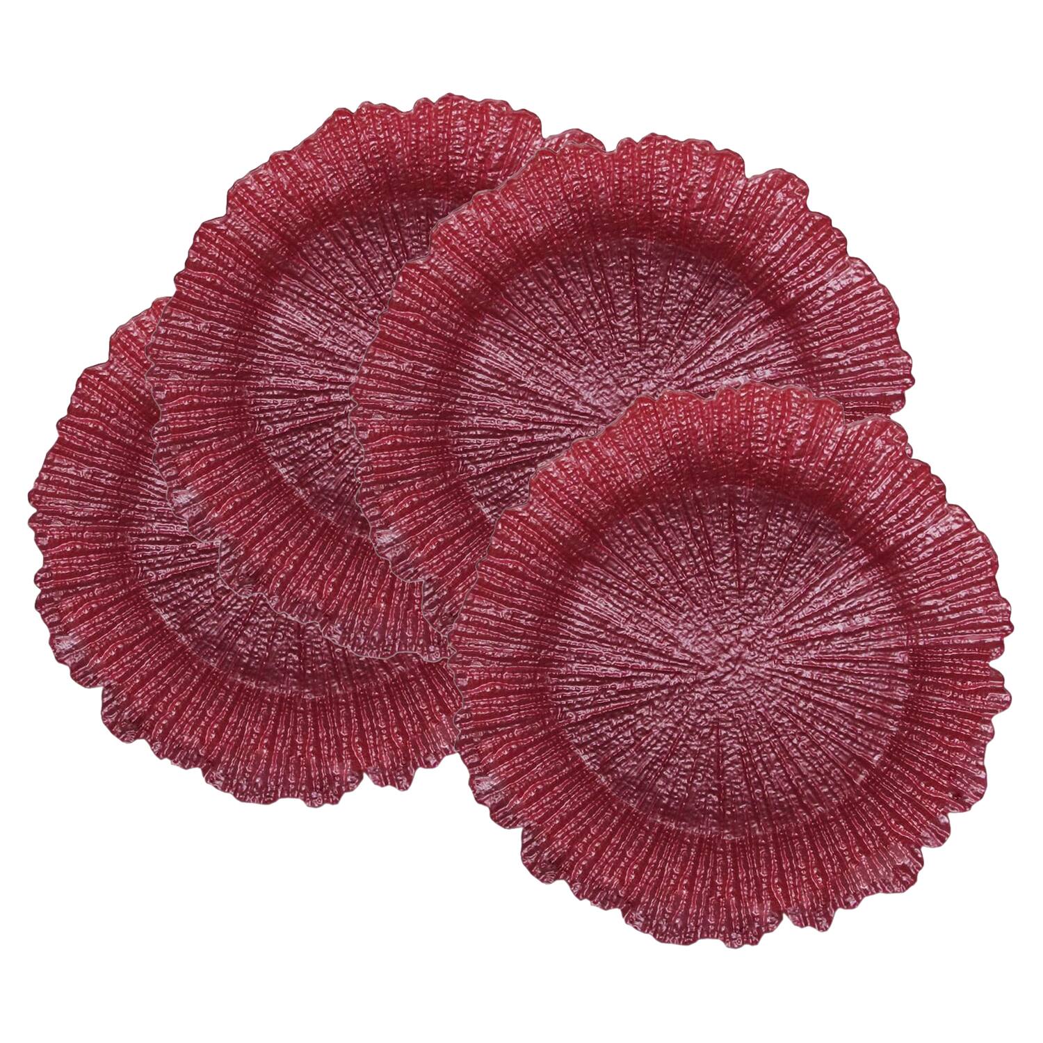 Front. American Atelier - Reef Pink Glass Charger Plates 4-Piece Set 13"D - Pink.