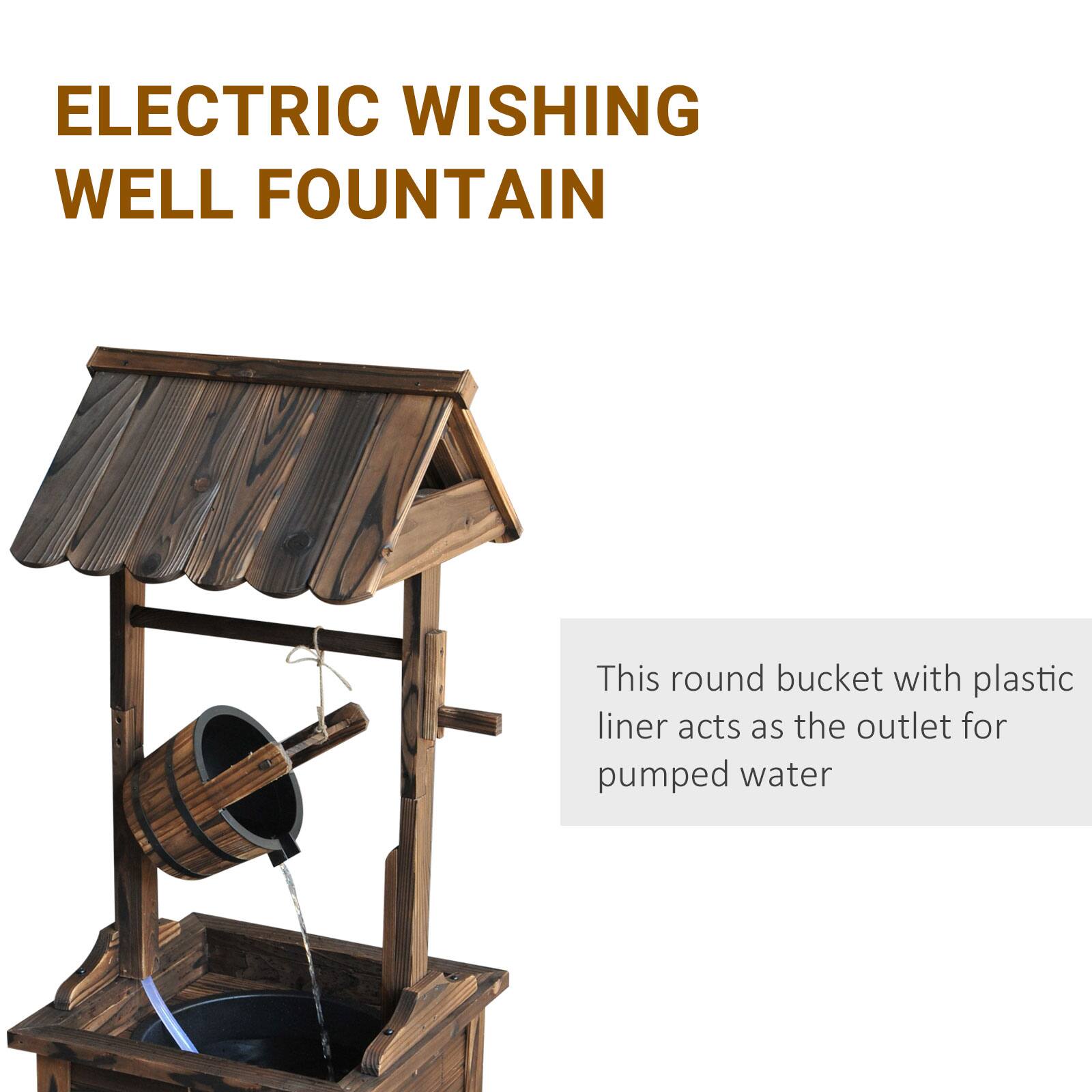 ELECTRIC WISHING WELL FOUNTAIN

This round bucket with plastic liner acts as the outlet for pumped water