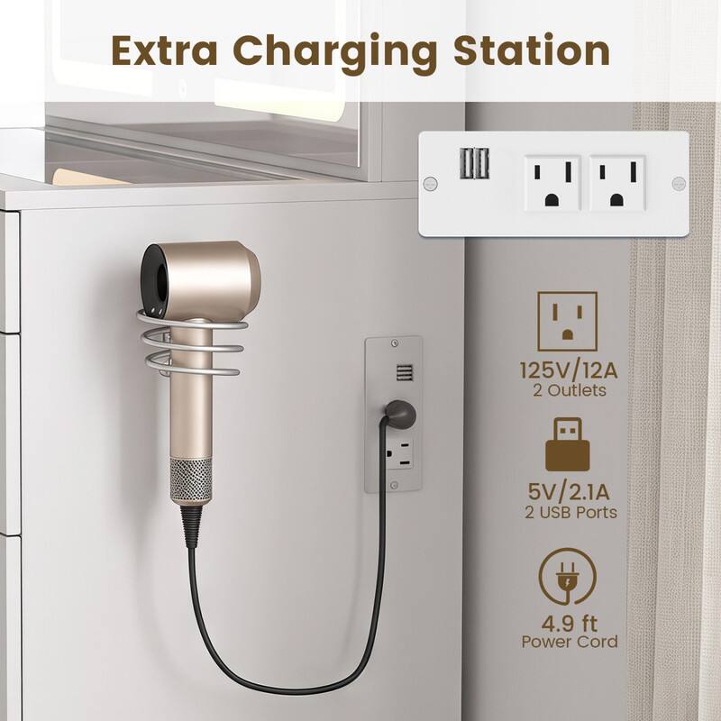 Extra Charging Station

125V/12A 2 Outlets

5V/2.1A 2 USB Ports

4.9 ft Power Cord