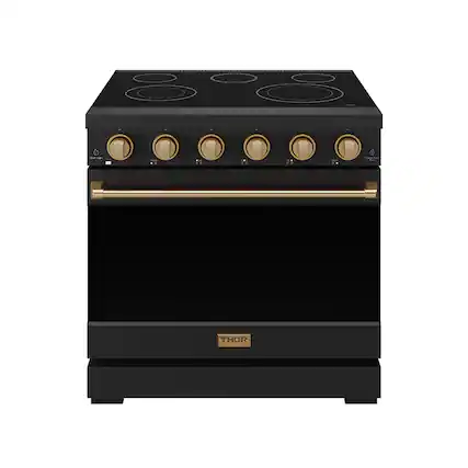 Front. Thor Kitchen - Gordon Ramsay Series by Thor Kitchen 6.0 Cu. Ft Freestanding Electric Range with Bronze Hardware - Black.