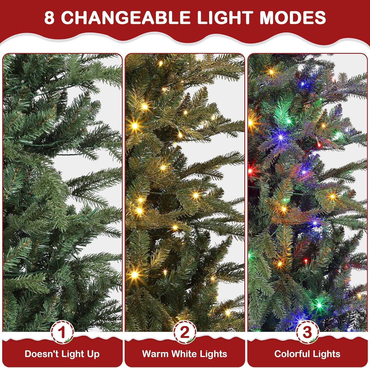 8 CHANGEABLE LIGHT MODES

1. Doesn't Light Up
2. Warm White Lights
3. Colorful Lights