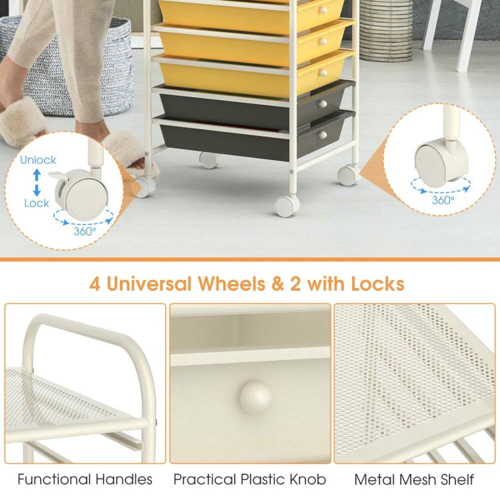 Unlock Lock 360° 360° 4 Universal Wheels & 2 with Locks  
Functional Handles  
Practical Plastic Knob  
Metal Mesh Shelf