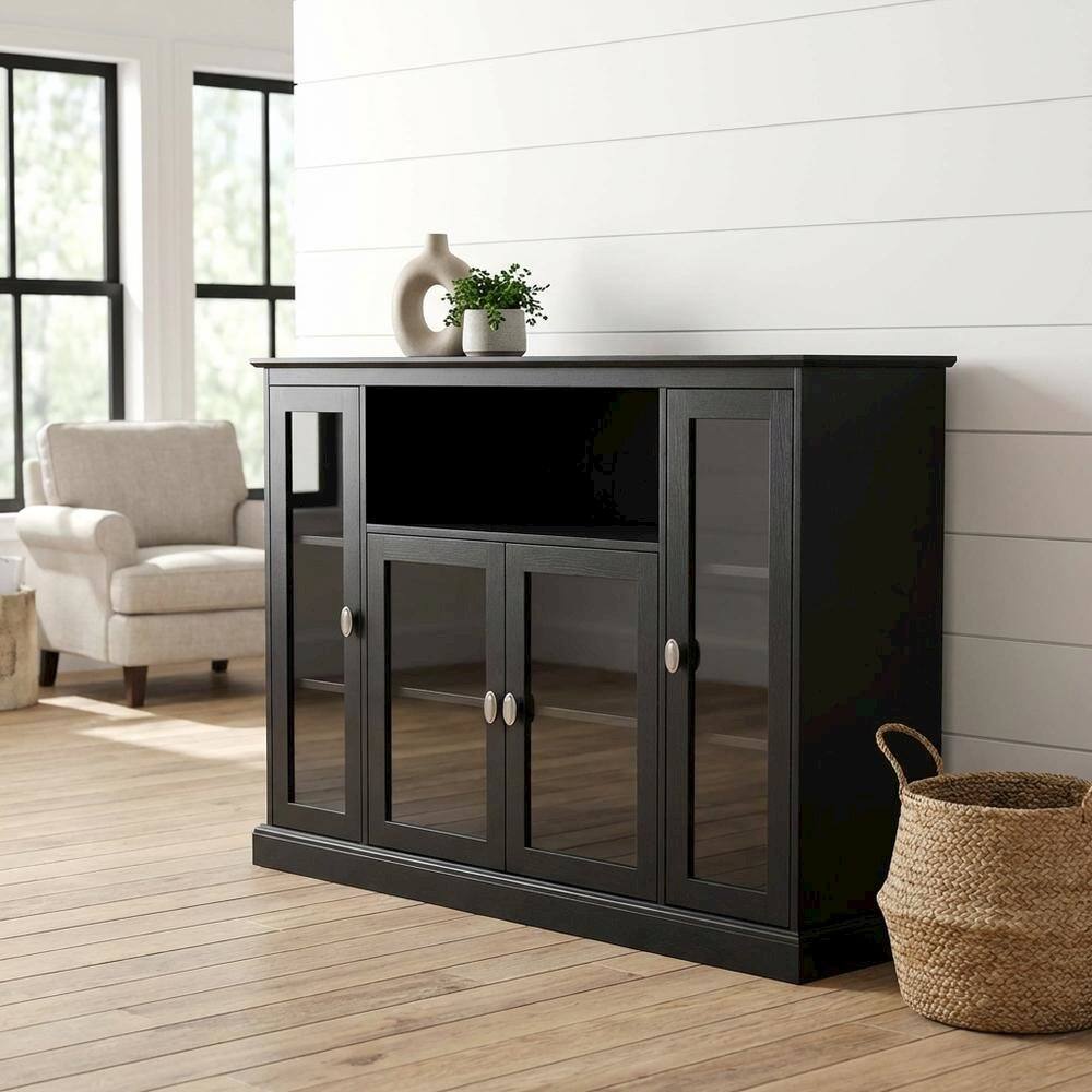 Alt View 1. FurniFact - Black Highboy TV Stand with Storage Cabinets and Shelves for 55-Inch TVs - Black.