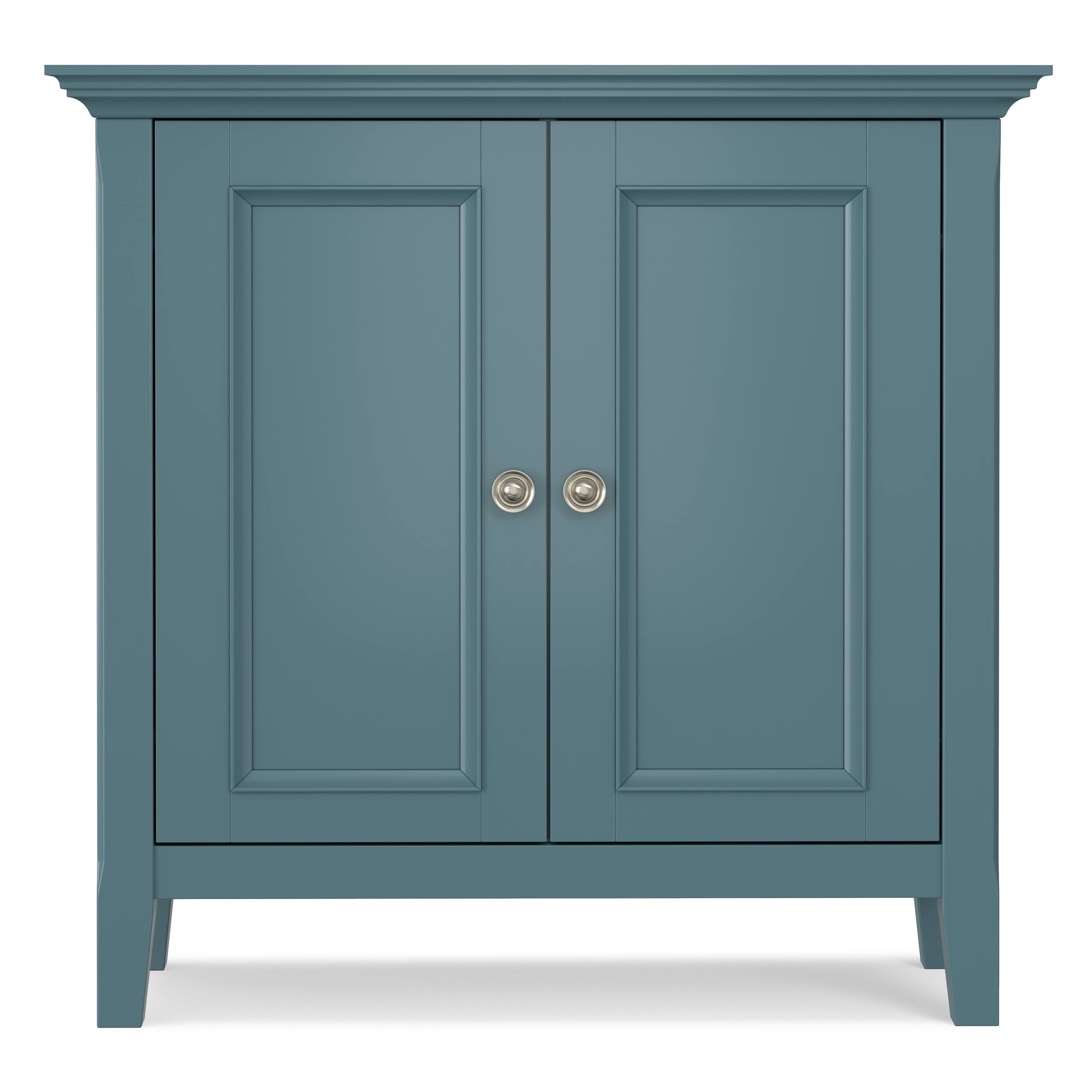 Left. Simpli Home - Amherst 32 inch Wide Transitional Low Storage Cabinet in French Blue - French Blue.