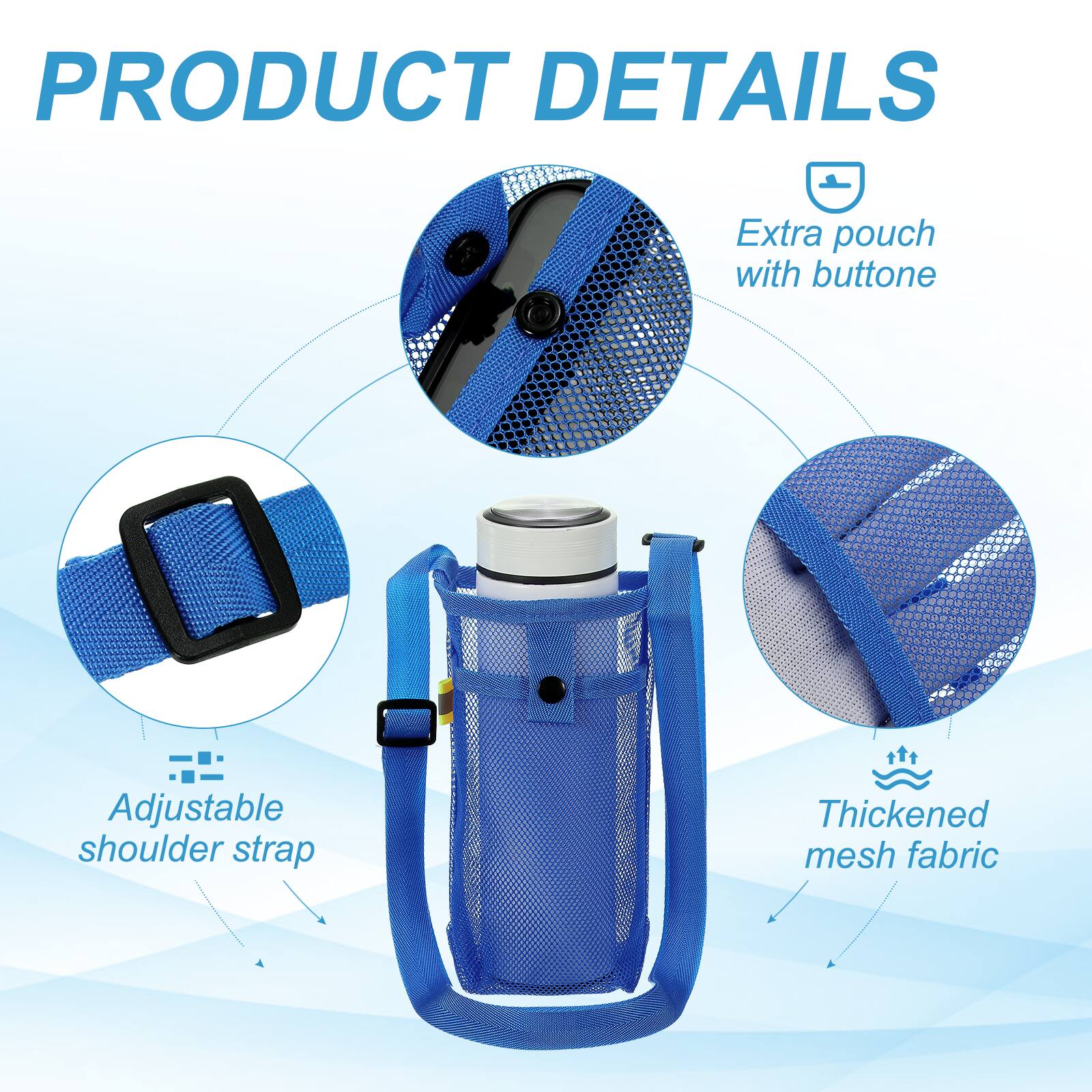 PRODUCT DETAILS

- Extra pouch with button
- Adjustable shoulder strap
- Thickened mesh fabric