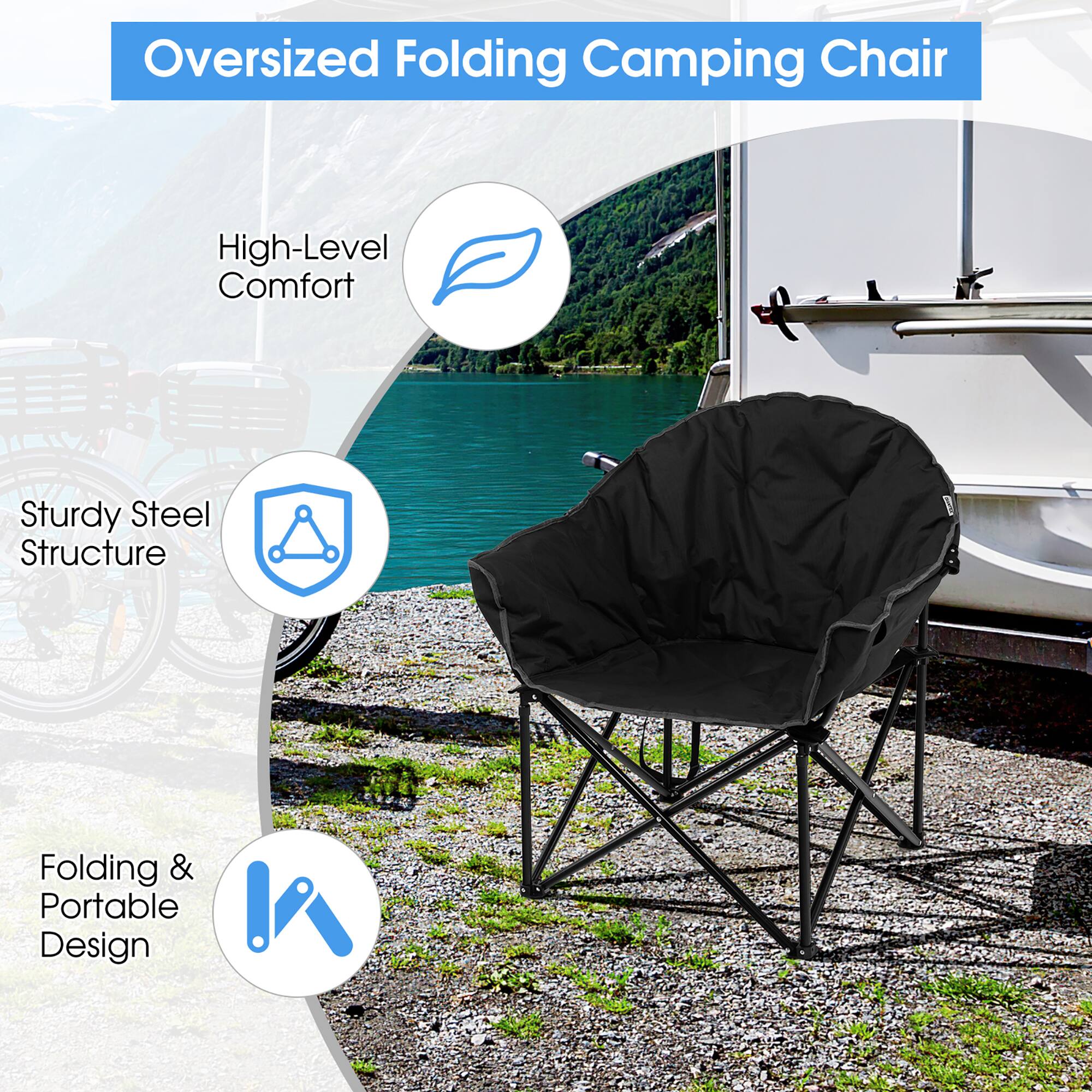 Oversized Folding Camping Chair: High-Level Comfort, Sturdy Steel Structure, Folding & Portable Design
