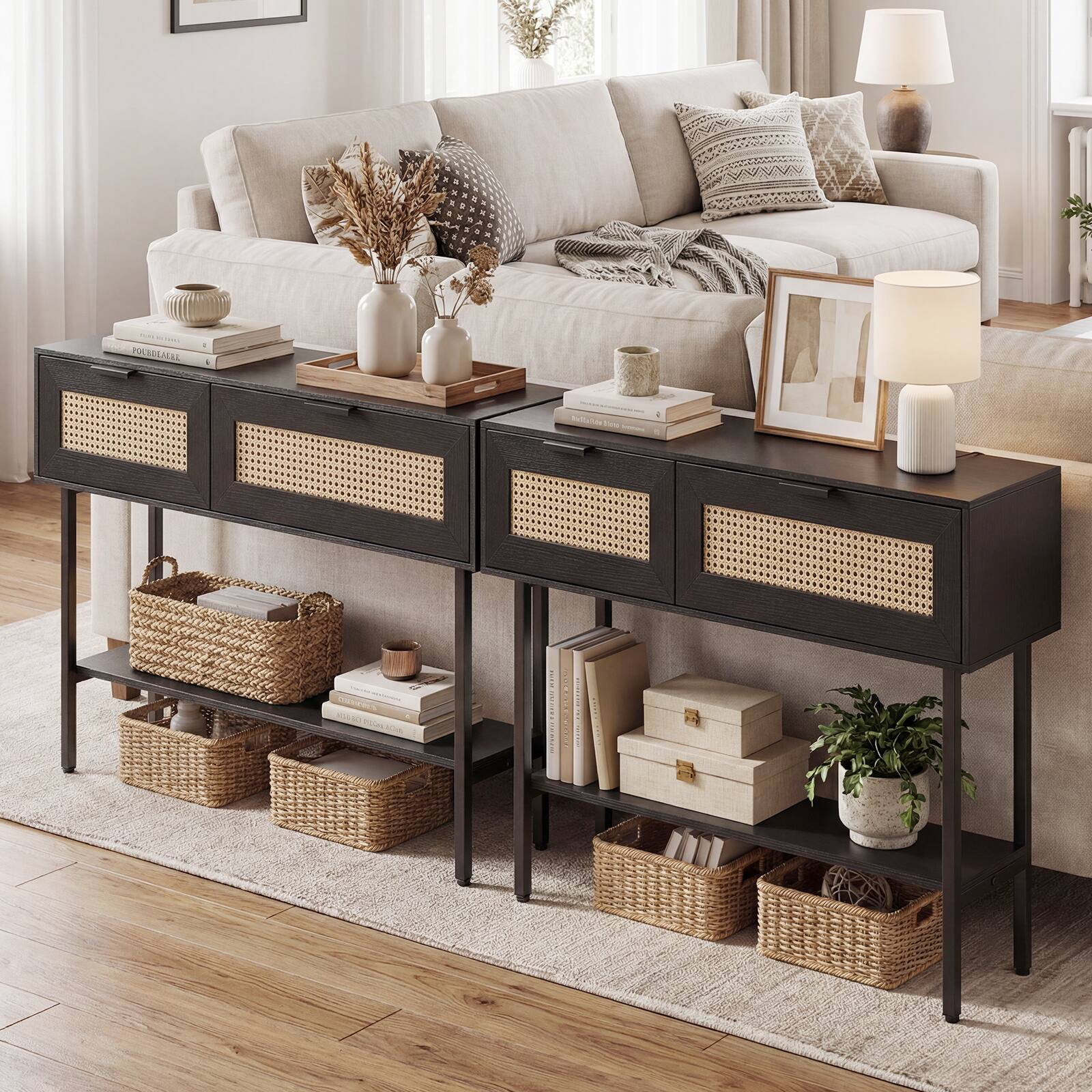 Alt View 5. Gymax - Gymax 40'' Freestanding Entryway Table w/Flip Doors & Open Storage Shelf Metal Frame Black - Black.