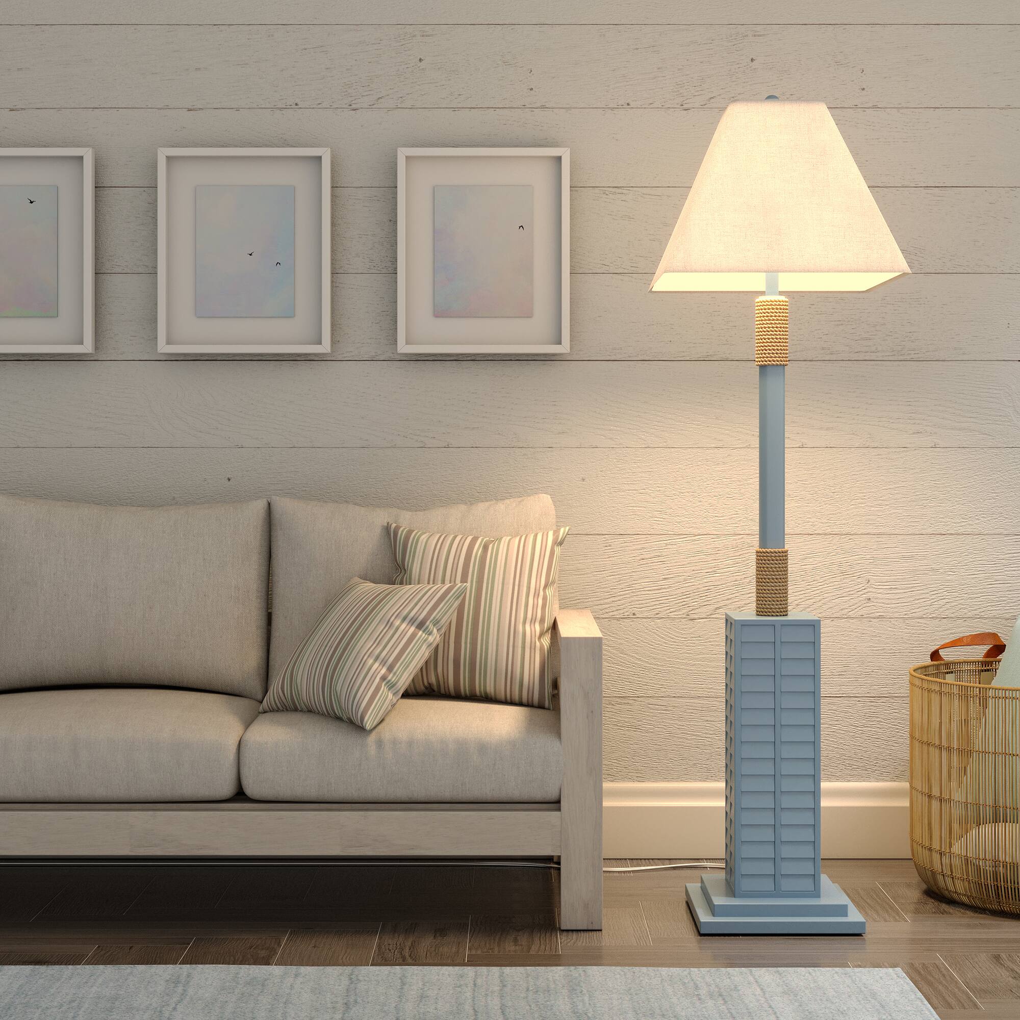 Back. Hivvago - Hivvago 63 Inch Light Blue Polyresin Floor Lamp With Tan Linen Shade - Light Blue.